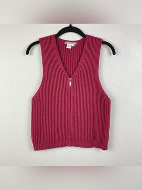 Isabella Bird Women's XS 100% Wool Red Ribbed Knit Zip Front Tank Vest V-Neck